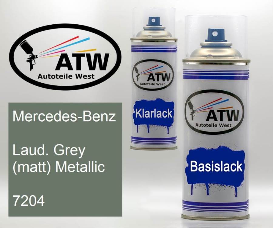 Mercedes-Benz, Laud. Grey (matt) Metallic, 7204: 400ml Sprühdose + 400ml Klarlack - Set, von ATW Autoteile West.